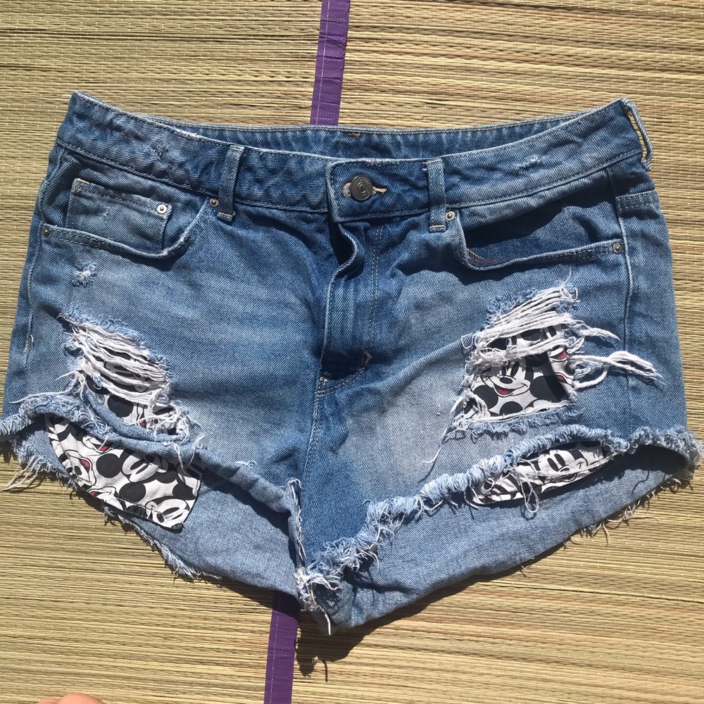 Disney Distressed Jean Shorts with Mickey Print